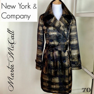 NEW YORK & COMPANY S Black Bronze Plaid Trench